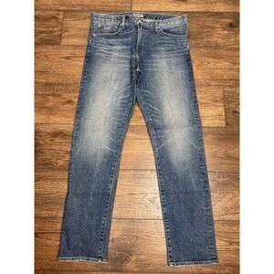 SMN USA Hunter Standard Slim Island Light Blue Distressed Denim Jeans Men 36x32